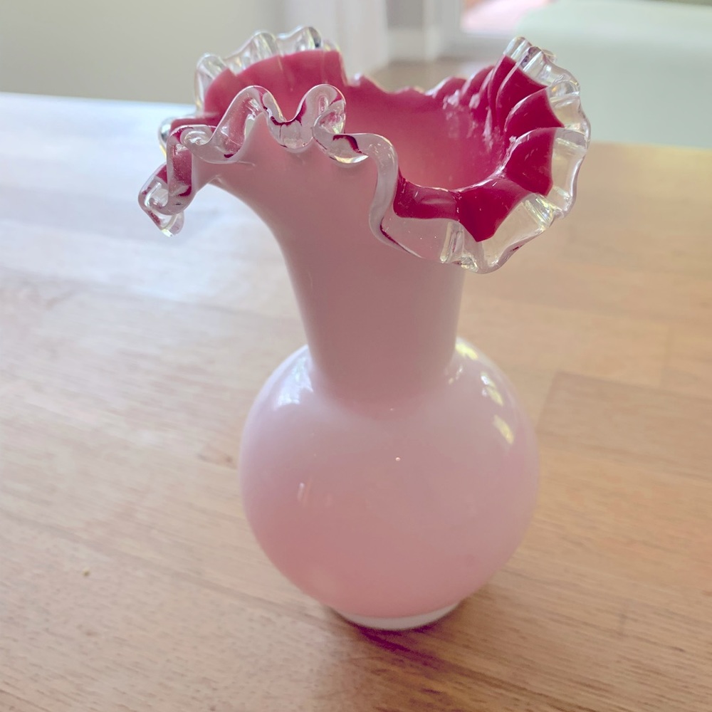 Vintage White and Pink Glass Vase